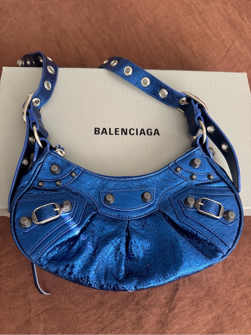 Balenciaga Metallic Electric Blue Shoulder Bag